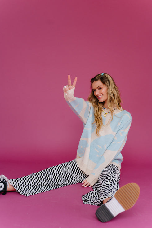 Happy Daze Smiley Sweater // Blue